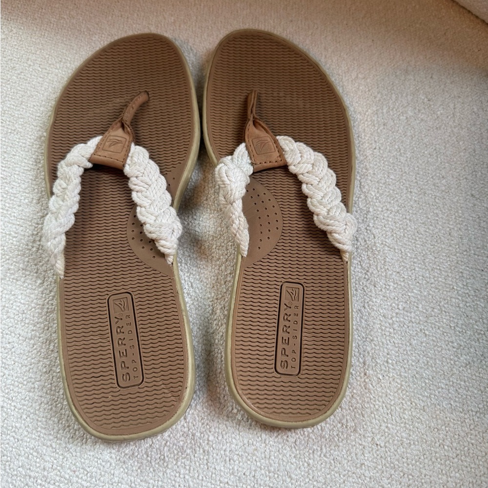 Sperry Brown And Cream Sandals With Braided Straps Nwot